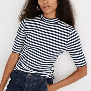 Madewell Drapey Rib Stripe Mock Neck Top S